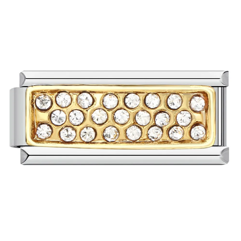 Long Square Charm Bracelets Yellow Black Pink Zirconia Italian Charm Links Fit 9mm Width Stainless Steel DIY Making Jewelry Gift