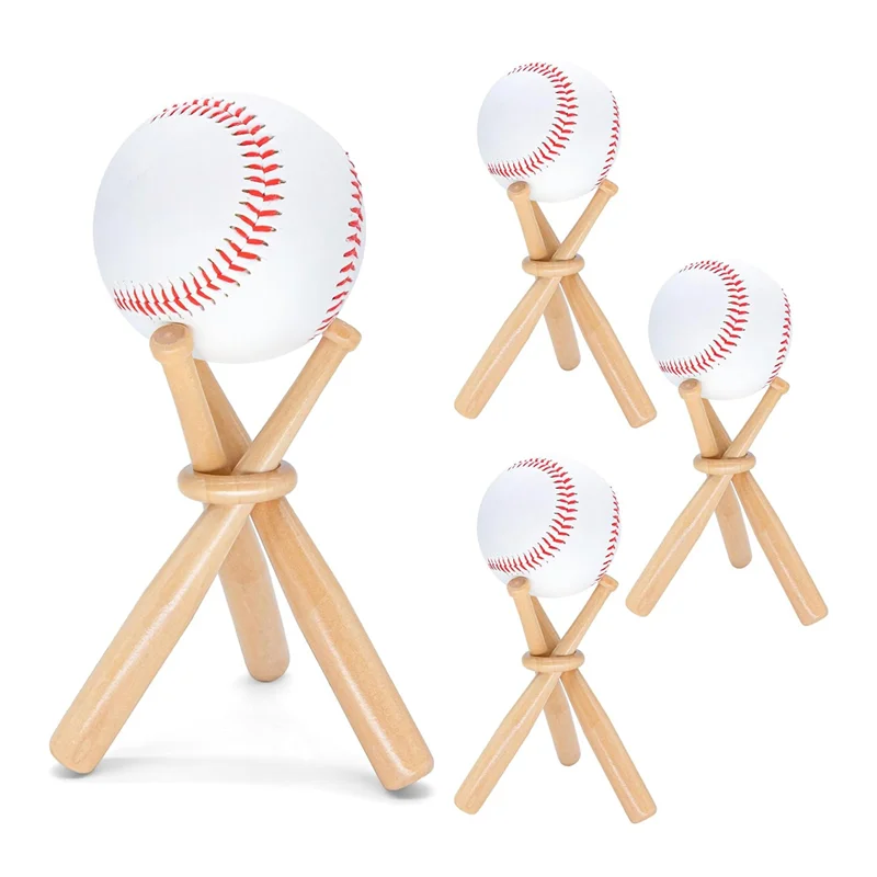 

B72A 4 Set Wooden Baseball Stand Display Holder Softball Stand Display Baseball Stand Holder For Baseball Players Fans, Durable