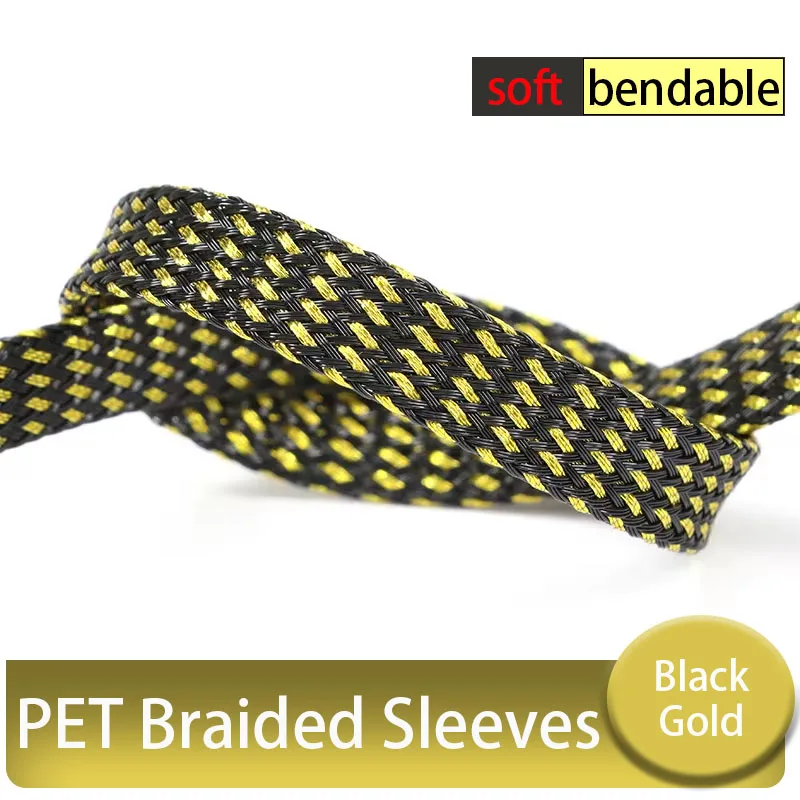 

1~5M PET Expandable Braided Sleeving Black Gold 2/4/6/8/10/12/14/16mm Wire Wrap Cover Nylon Sheath Protection Cable sleeve