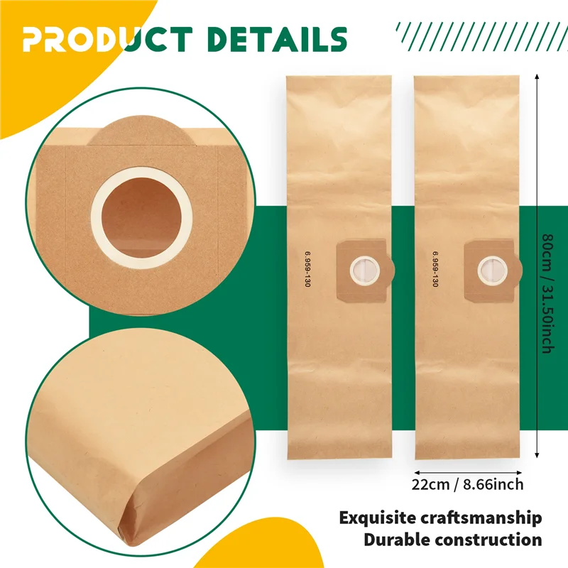 M04K 15 قطعة حقيبة مكنسة كهربائية ل Karcher 6.959-130.0 أكياس تصفية ل A2201 WD3 كيس ورقي أجزاء المكنسة الكهربائية الرطبة والجافة