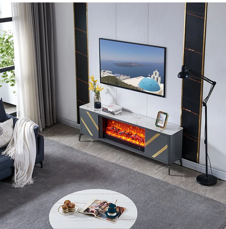 Camino minimalista da 1,8 m mobile TV in legno massello simulato fuoco decorazione armadio villa camino in ardesia riscaldamento