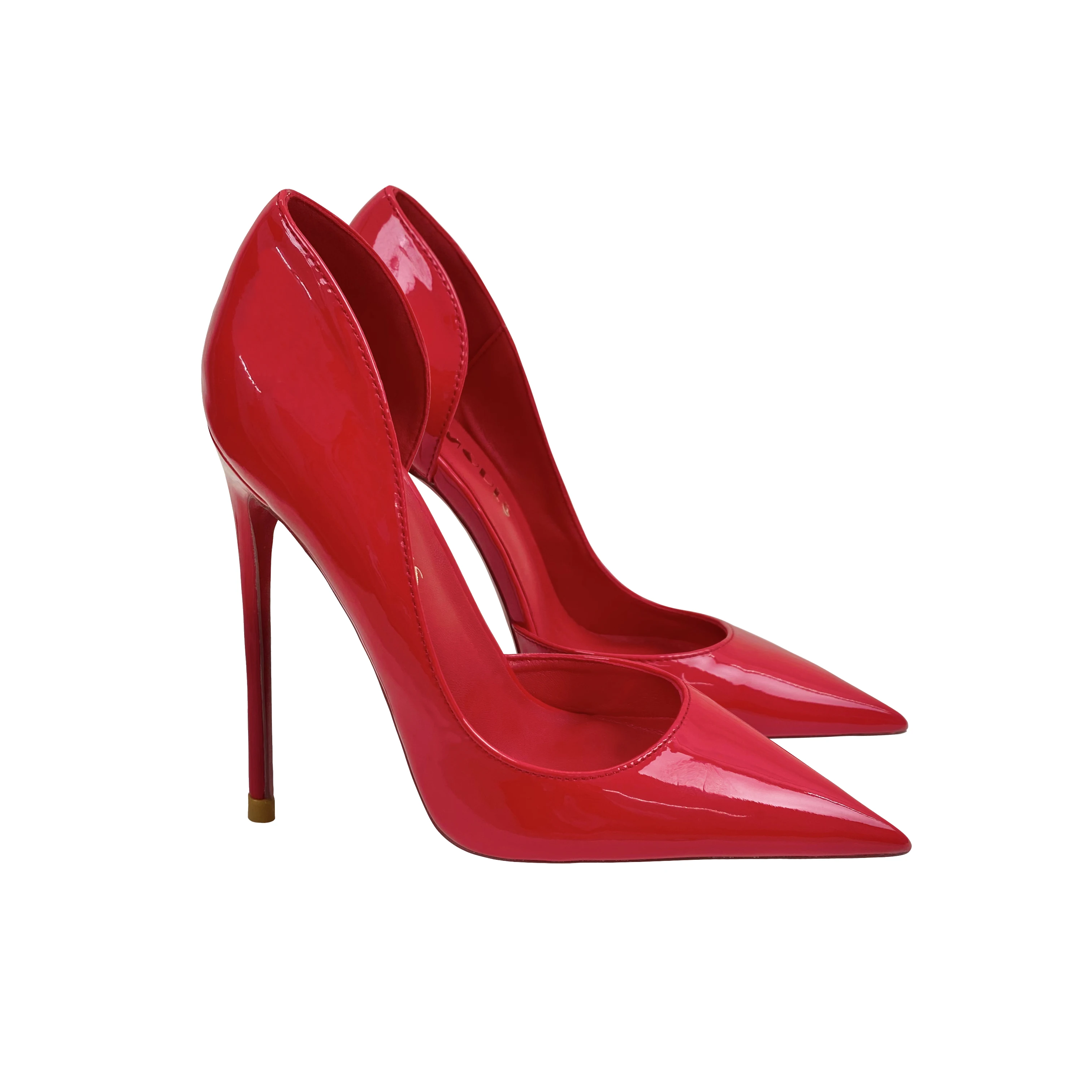 European and American Foreign Trade Bright Red Patent Leather Pointed Nightclub Sexy Goddess Superfine Profiled Tungsten Steel