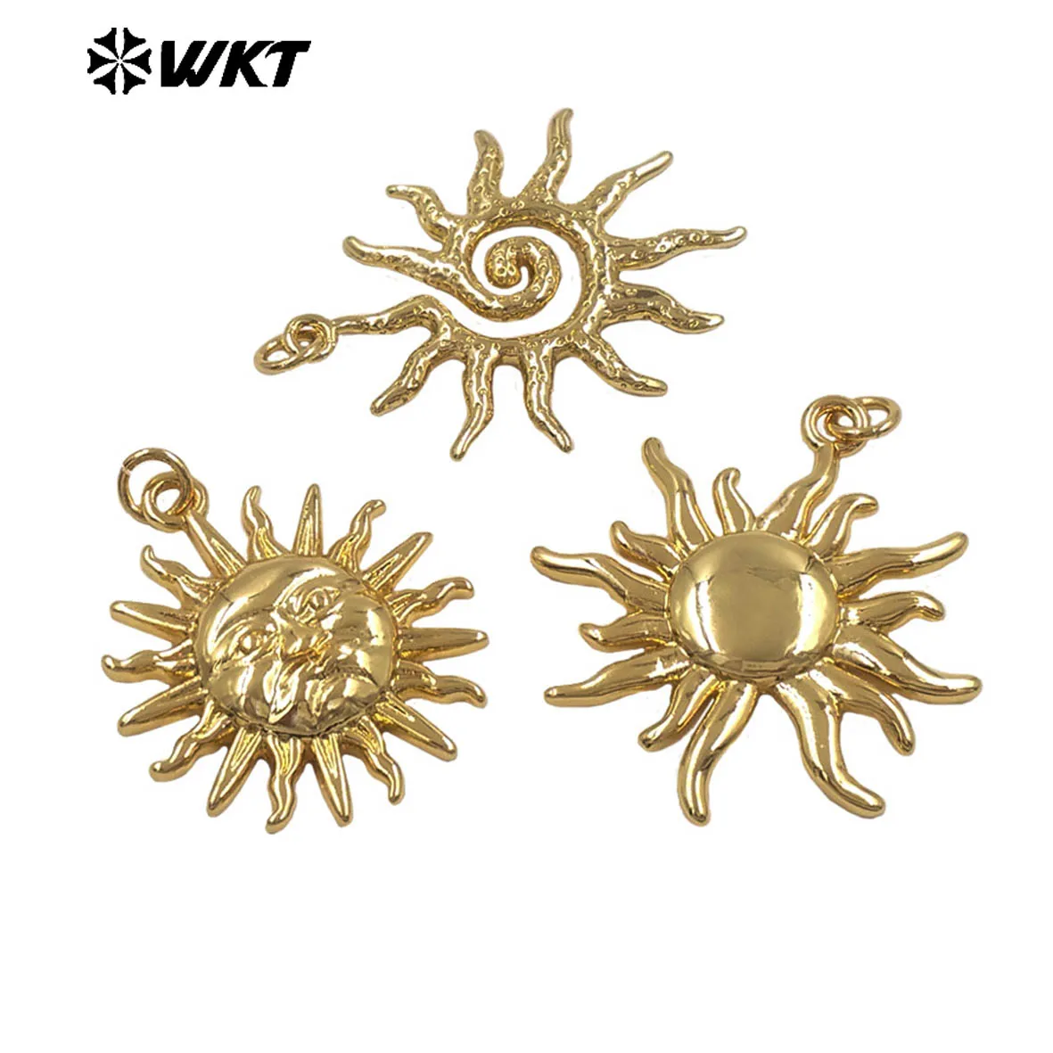 WT-P2080 New Arrival 18K Gold Plated On Brass Sun Shape Fine Pendants Charms For Girls Earrings Or Necklace Findings