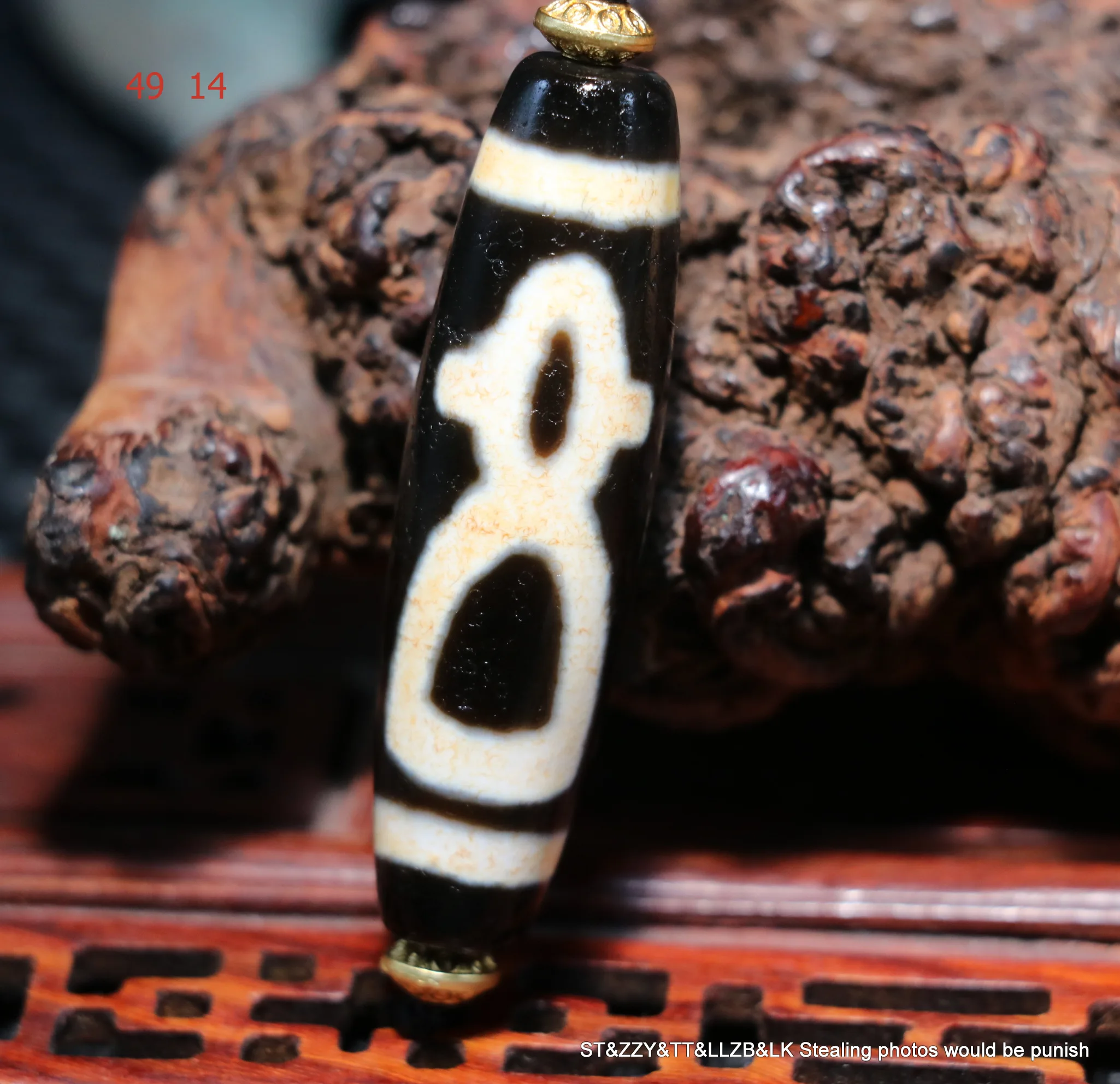 

Treasure Unique Magic Power Tibetan Old Agate Oily Patina 5 Wealth God Top dZi Bead Amulet 5A Timestown UPD221011A1