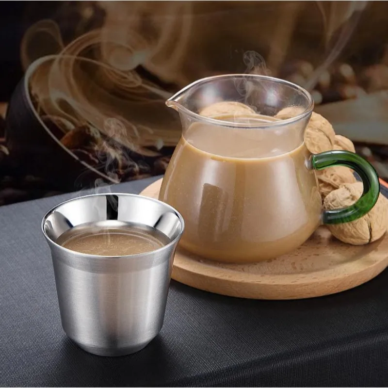 86/160ML Coffee Cup Double-layer Stainless Steel 304 Easy Clean Ins Coffee Mug Nespresso Cups Milk Mugs Kitchen Drinkware