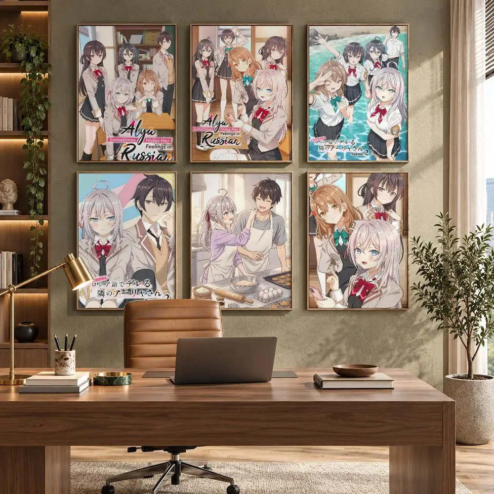 Alya Hides Feelings in Russian Anime Poster Self-Adhesive PP Paper HD Wall Decal for Study Living Room Garage DIY Gift