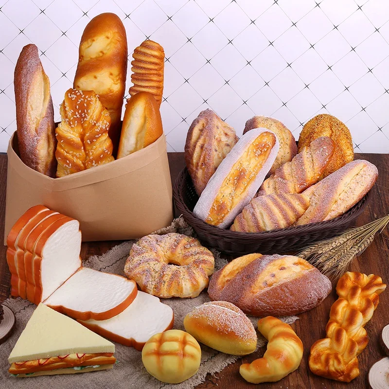 French Baguette Danish Pastry Toast Bagels Croissant Sesame Garlic Butter Clap Brash Oat Artificial Fake Simulation Bread Model