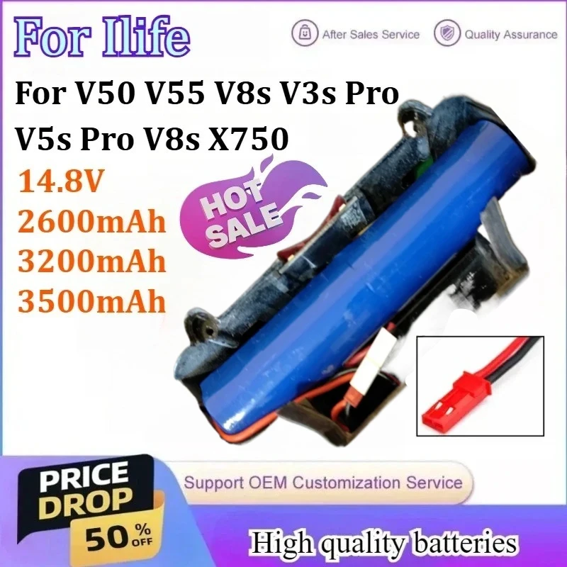 

14.8V 2600mAh 3200mAh 3500mAh Replacement Battery for Ilife V50 V55 V8s V3s Pro V5s Pro V8s X750 Robot Vacuum Cleaner