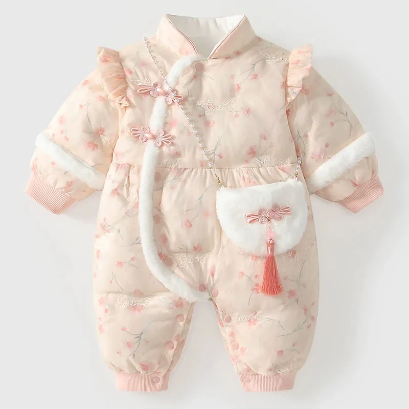 2026-winter-girls-outfit-sets-chinese-style-pink-cute-flowers-warm-thick-princess-romper-bag-toddler-clothes-newborn-items-b316