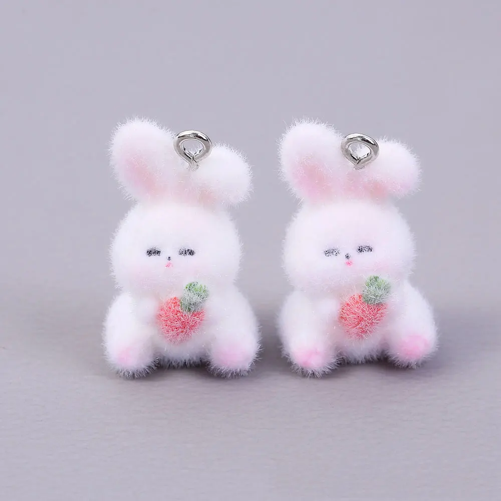 2 teile/los Beflockung Tiere Cartoon Kaninchen Karotte Form Charms Harz Charms Anhänger Für Frauen Mädchen DIY Schmuck Zubehör