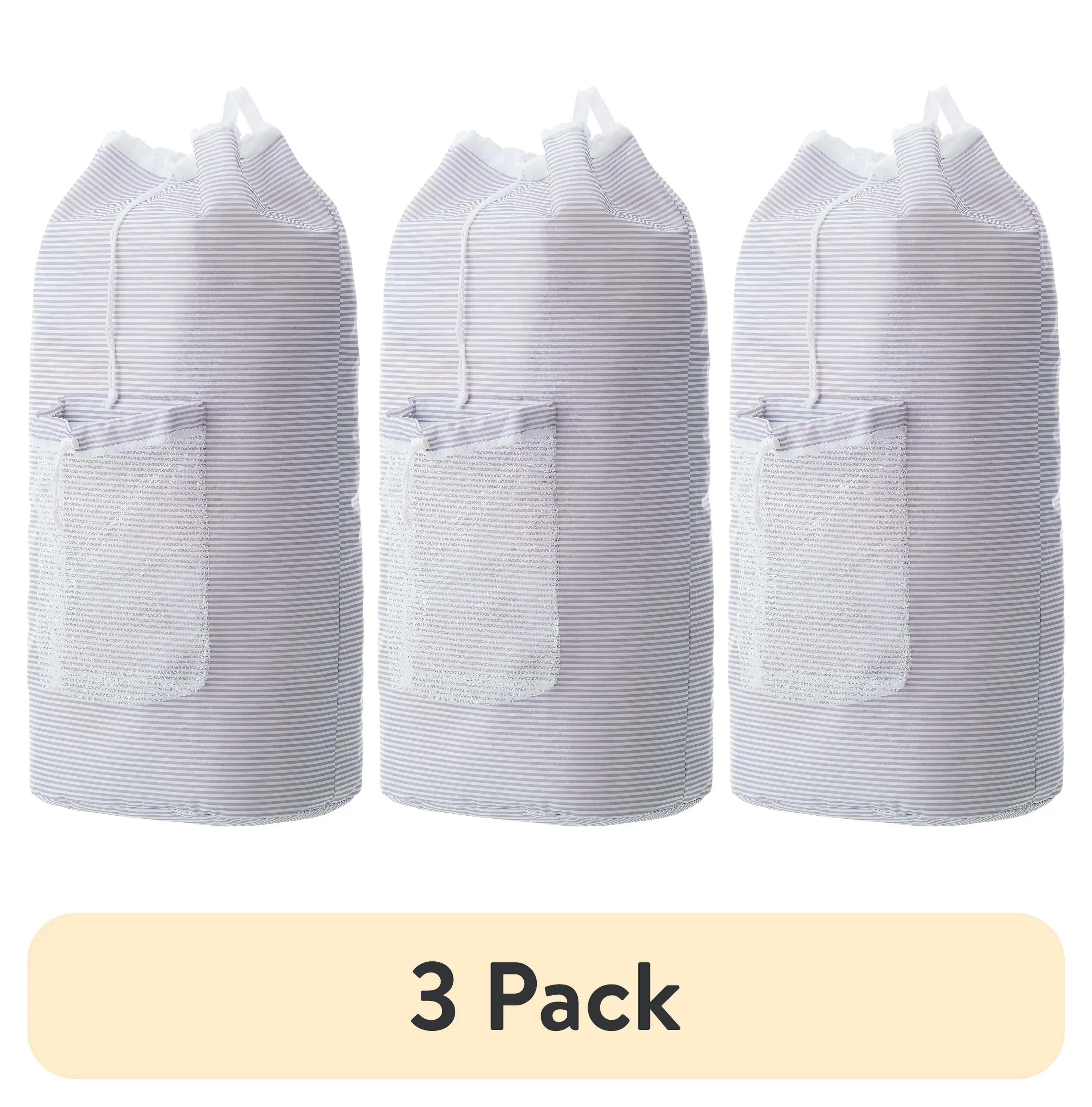 

(3 pack)Arctic White and Soft Silver Adult Backpack Laundry Bag with Mesh Pocket 15"W x 11"D x 32"H