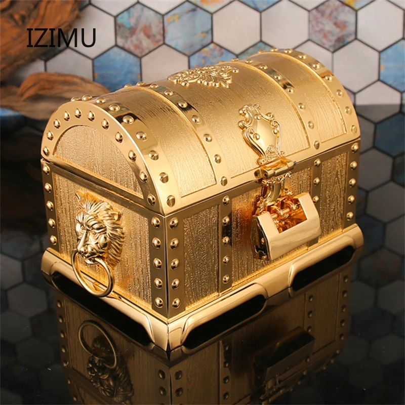 Vintage Treasure Chest Lock Jewelry Storage Box Large Capacity Ring Jewelry Storage Box Girls Table Pieces Storage Organizer