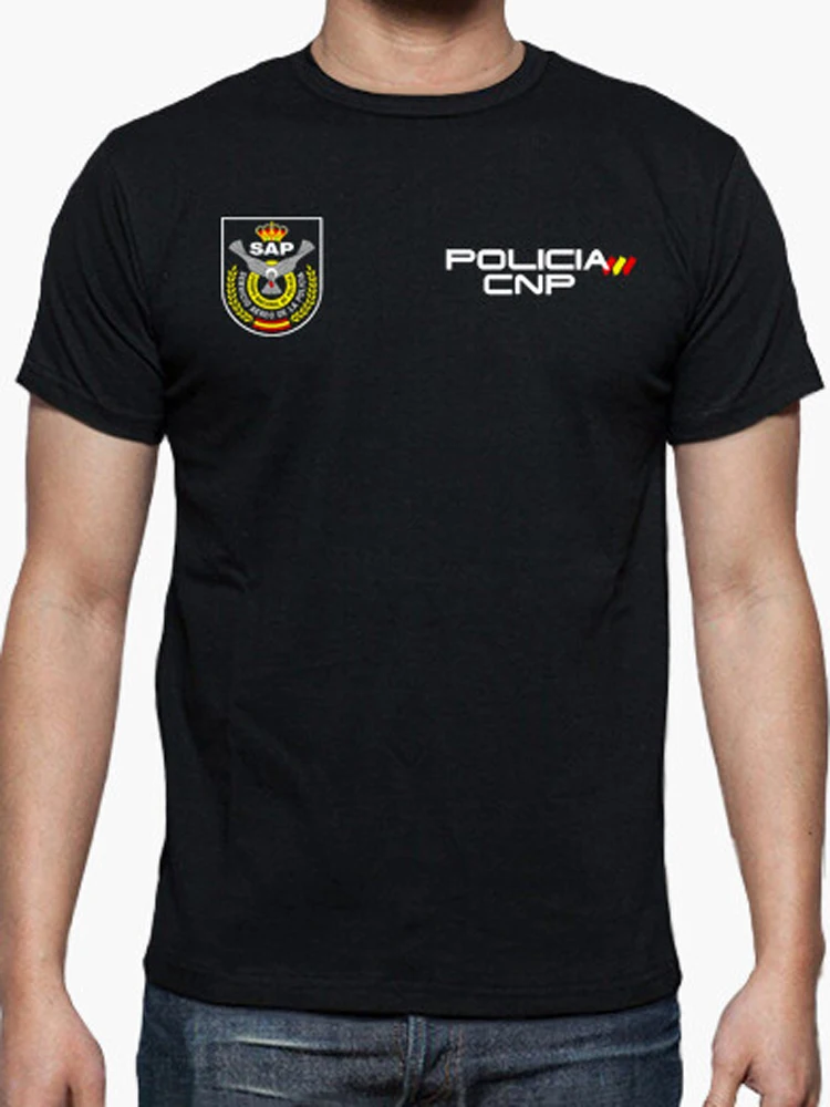 Camiseta SAP Insignias Policia Nacional Española, 100% Algodón, De Alta Calidad, Casual Top