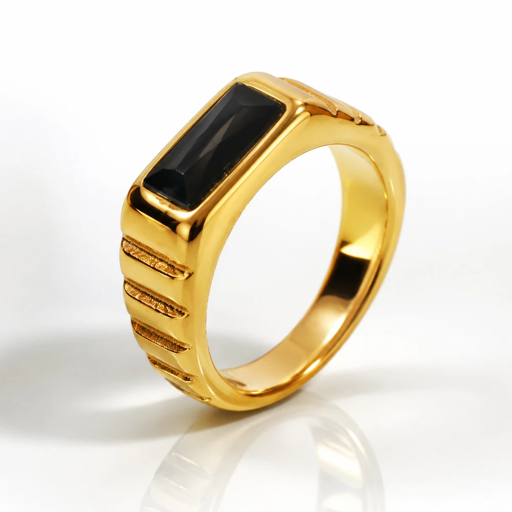 Vintage Luxus Smaragdgrüner Edelsteinring für Herren, Edelstahl, breites Band, rechteckiger Ring, Retro-Streifendesign, Statement-Schmuck – Detail 24