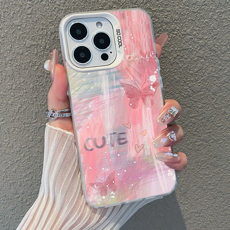 

Pink Love Butterfly Phone Case For iPhone 16 13 15 14 12 11 Pro Max XS X XR For iPhone 16E 7 8 SE 15 Plus 12 13 Pro Cover Cases