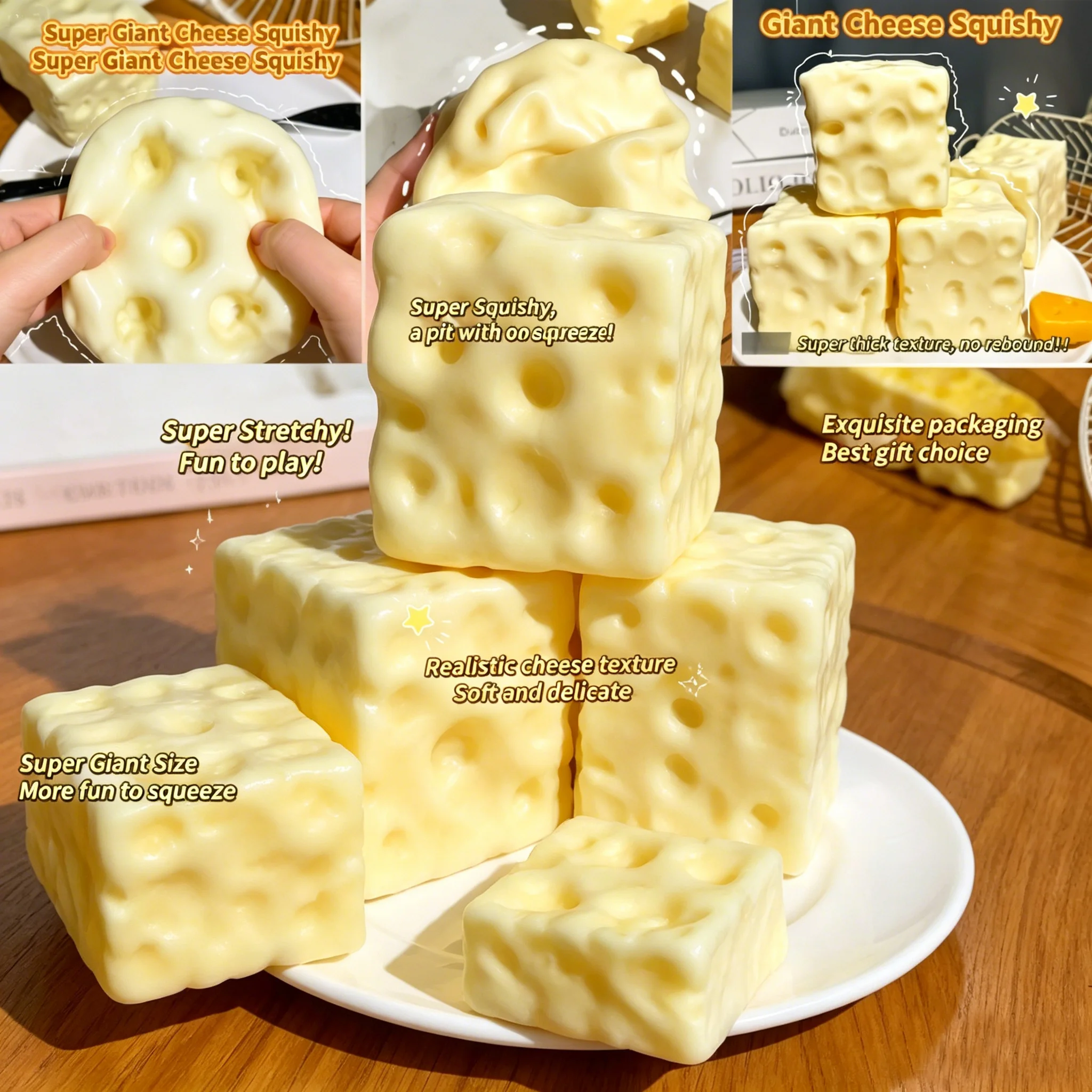Jumbo Cheese Cube Squishy Blind Box ASMR Stress Ball Soft Slow Rising Sensory Fidget Toy Anxiety Relief Gift