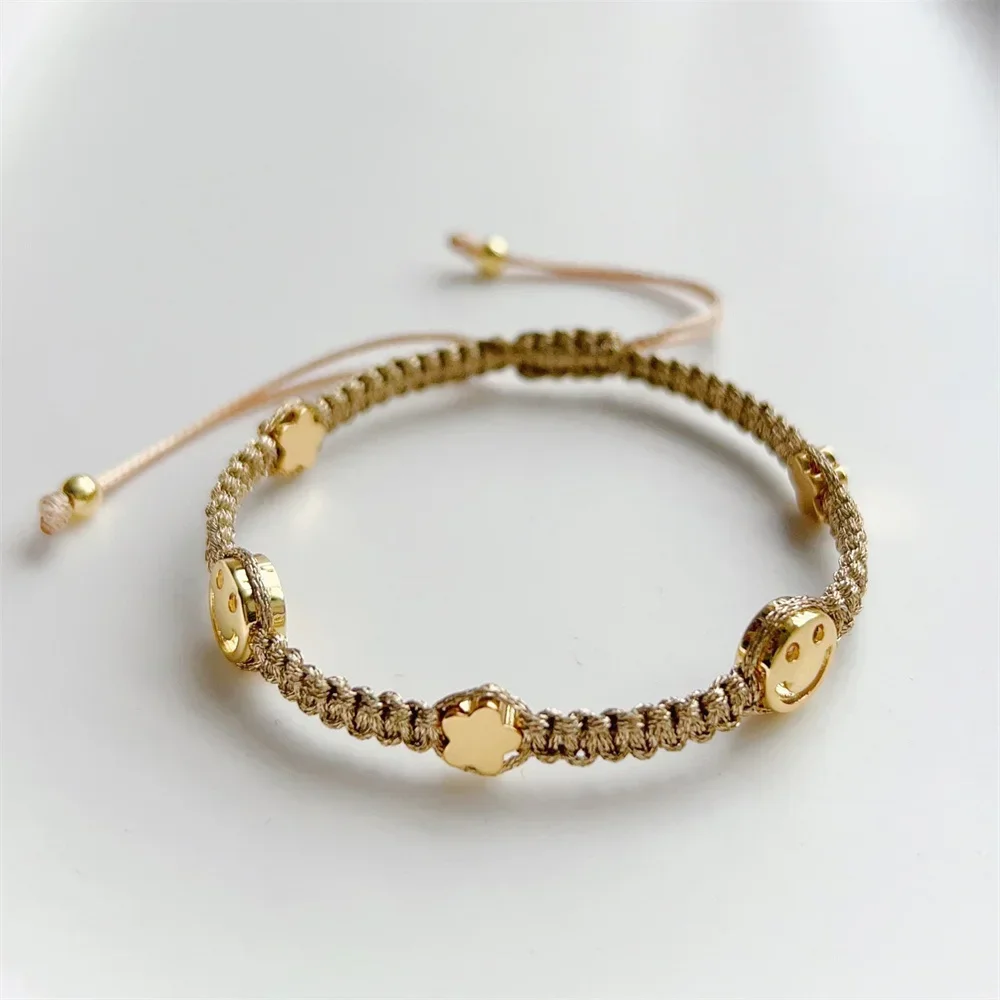 KKBEAD Handmade Braided Bracelet for Women Gold Plated Smiley Charm Bracelets Jewelry New Designer