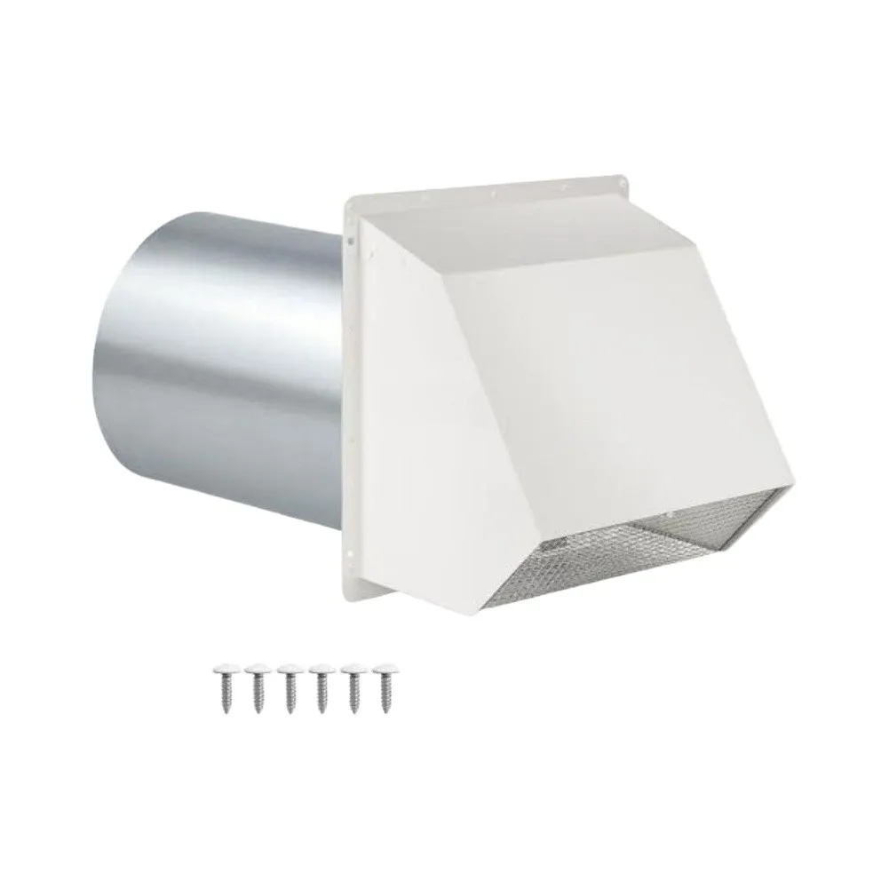 Dryer Vent Cover 6 Inch Metal Wall Cowl with 20cm Extended Hood and Detachable Mesh Screen for Residential Venting