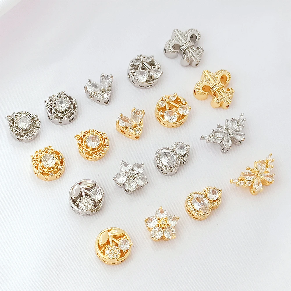 Brass Coated Gold Zircon Inlay Love Cherry Gourd Flat Partition Bead DIY Jewelry Making Necklace, Bracelet, Clothing Accessories