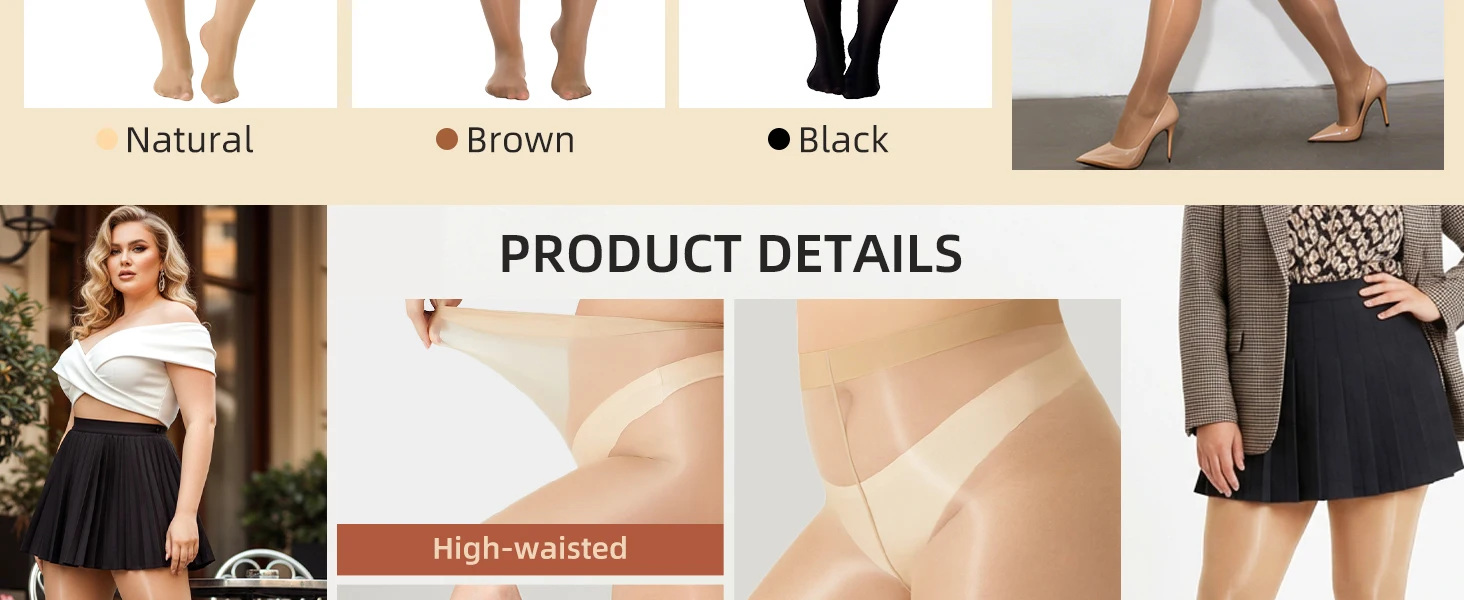 Glänzende Damen-Strumpfhose in Übergröße, Transparente Seidenstrümpfe mit Hoher Taille und Schimmer-Effekt – Detail 6
