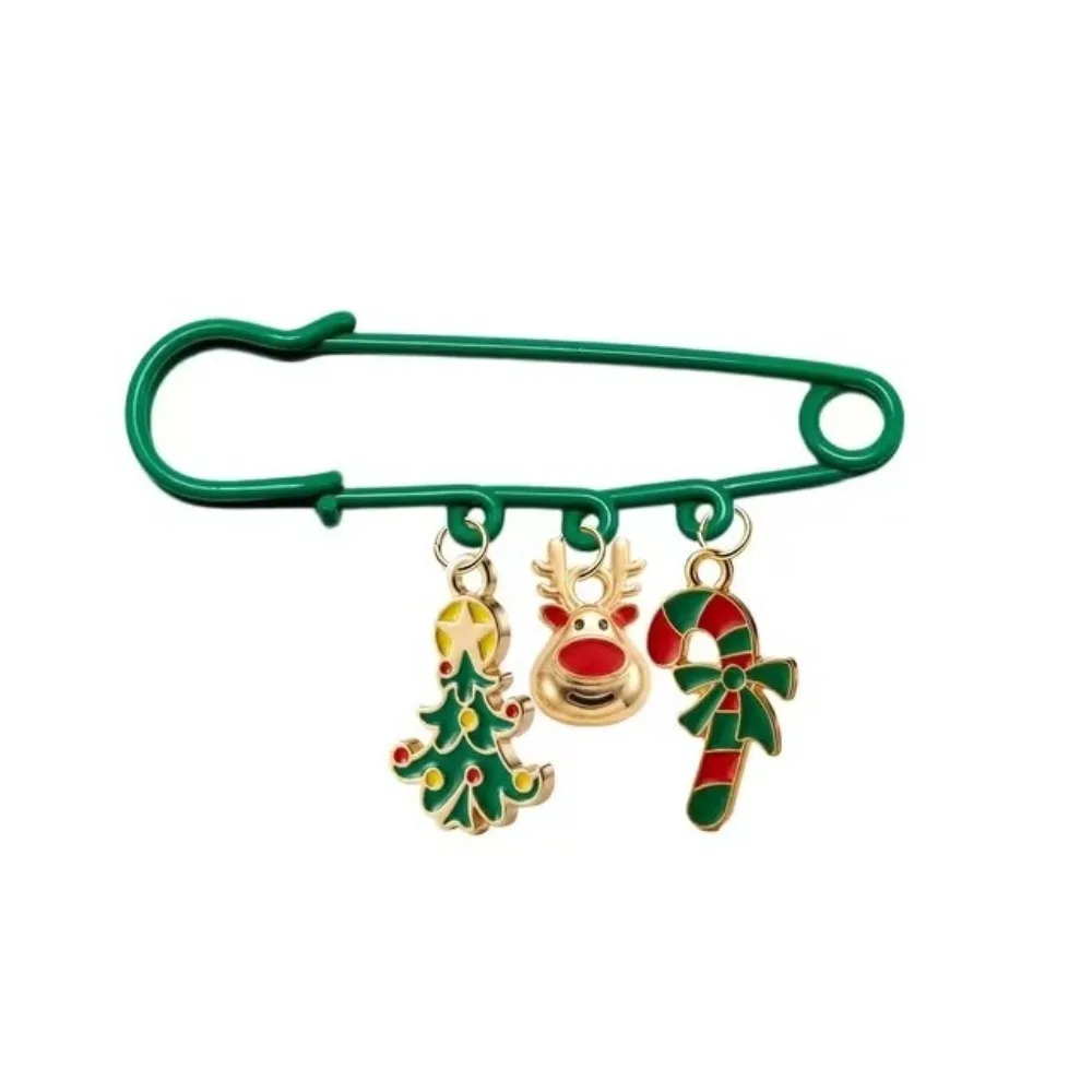 Fashion Christmas Dangle Safety Pin Alloy Cartoon Christmas Decor Brooch Pin Enamel Rust-proof Holiday Outfit Badge Pin New Year