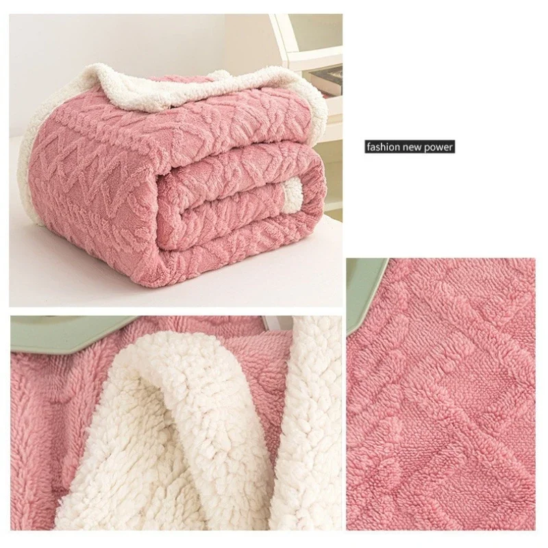 Winter Double-layer Thick Plush Blanket Home Warm Plaid Comforter Bedspreads on The Bed Bedding Sheet Jacquard Lamb Wool  Quilt