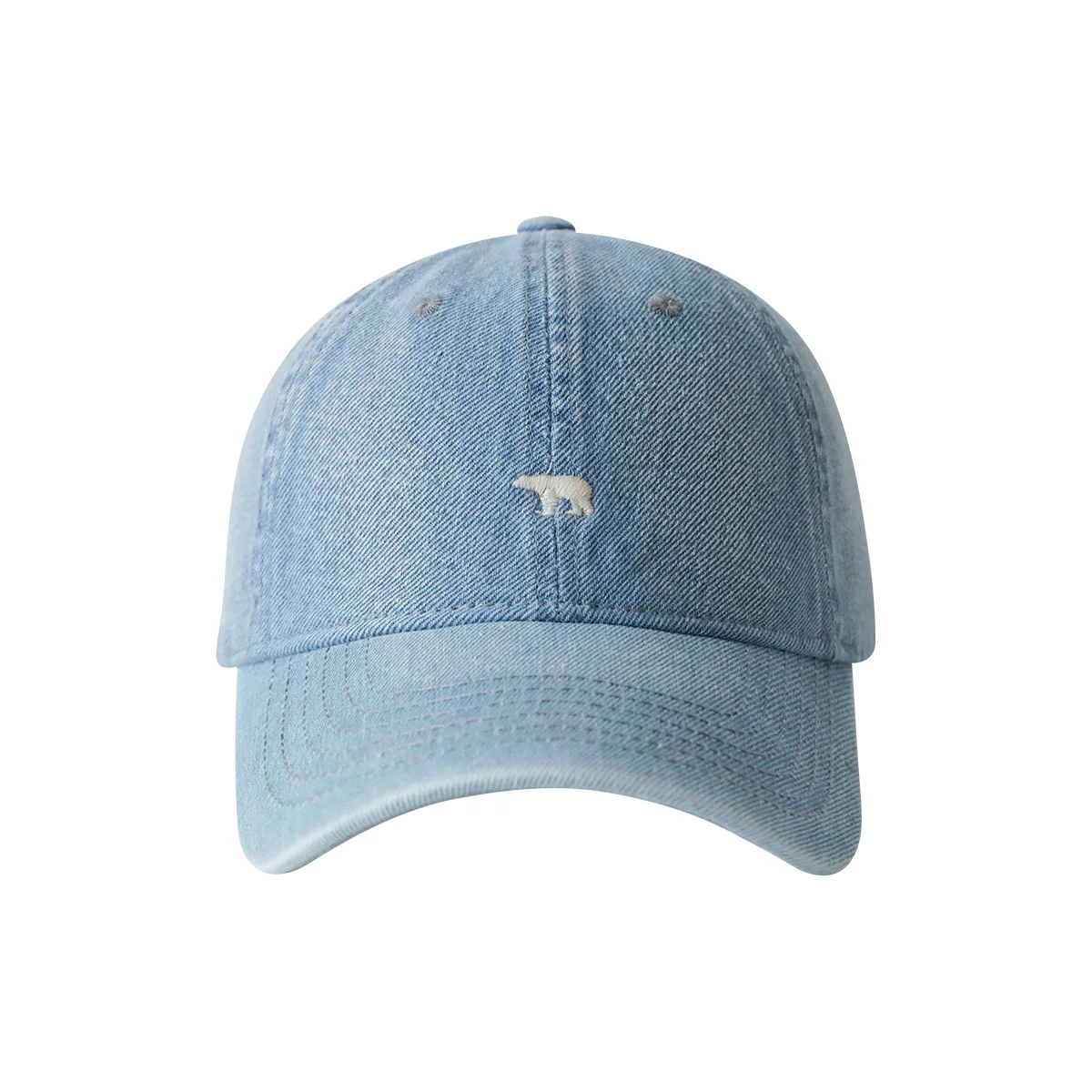 قبعة بيسبول عصرية من قماش الدنيم المغسول الدب القطبي المطرز للرجال والنساء مع محيط رأس كبير بحافة واسعة