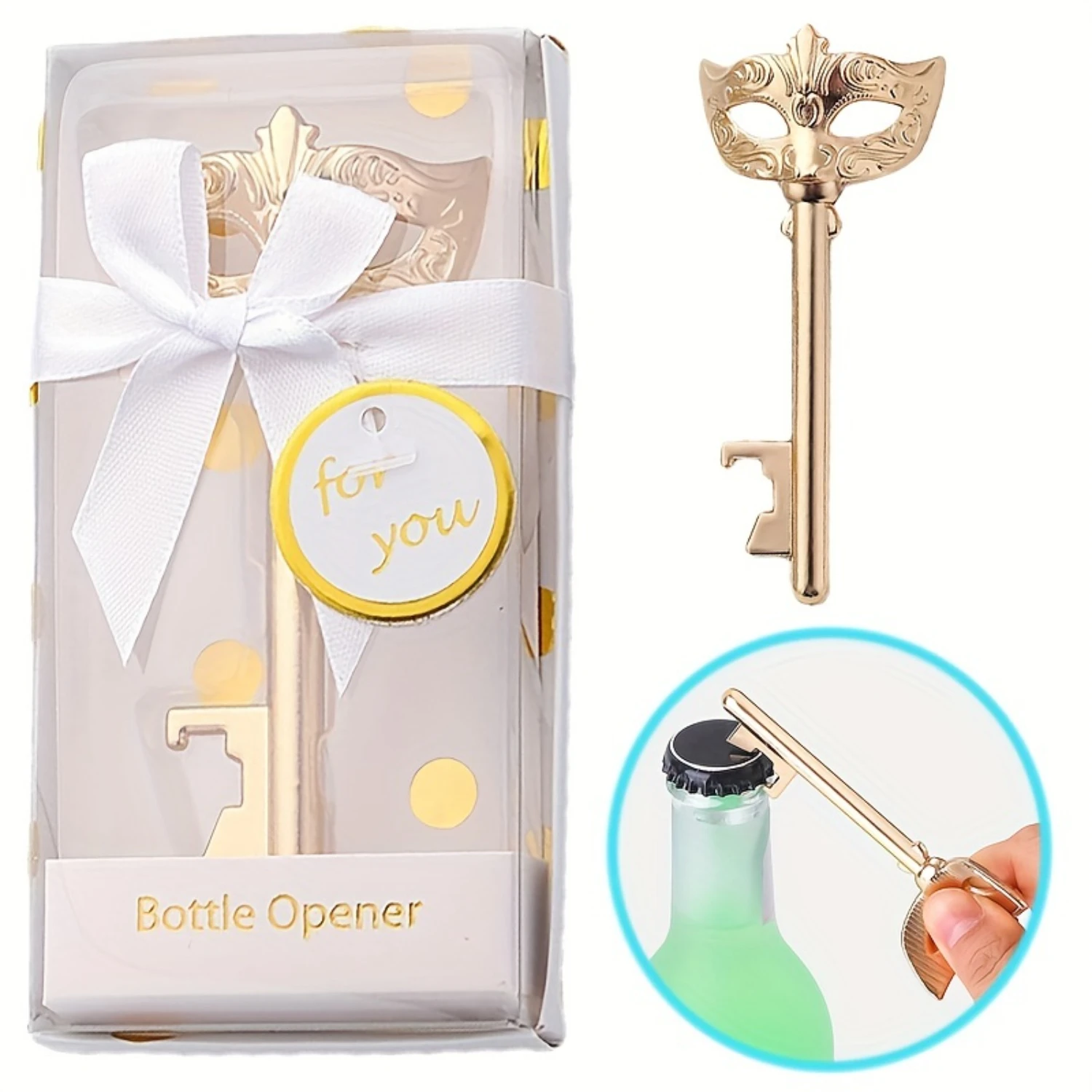 

10pcs Golden Party Mask Shape Bottle Opener With Package Box Creative Wedding Favors For Guests Small Party Gifts Beer Opener