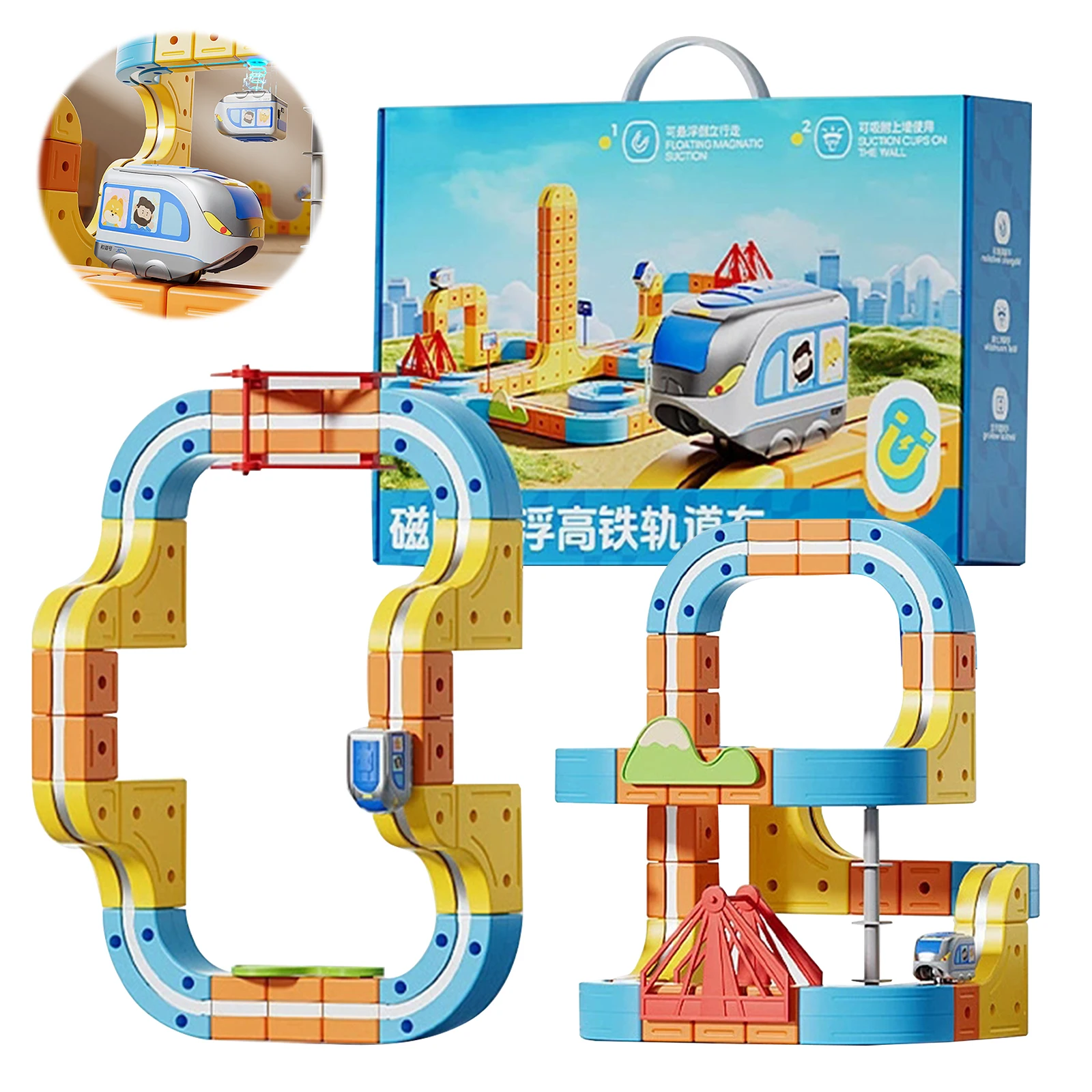 Kit di costruzione di binari per auto da corsa fai-da-te con treni e segnali stradali Set di binari per auto da corsa Giocattolo di binari per treni fai-da-te per bambini piccoli e bambini