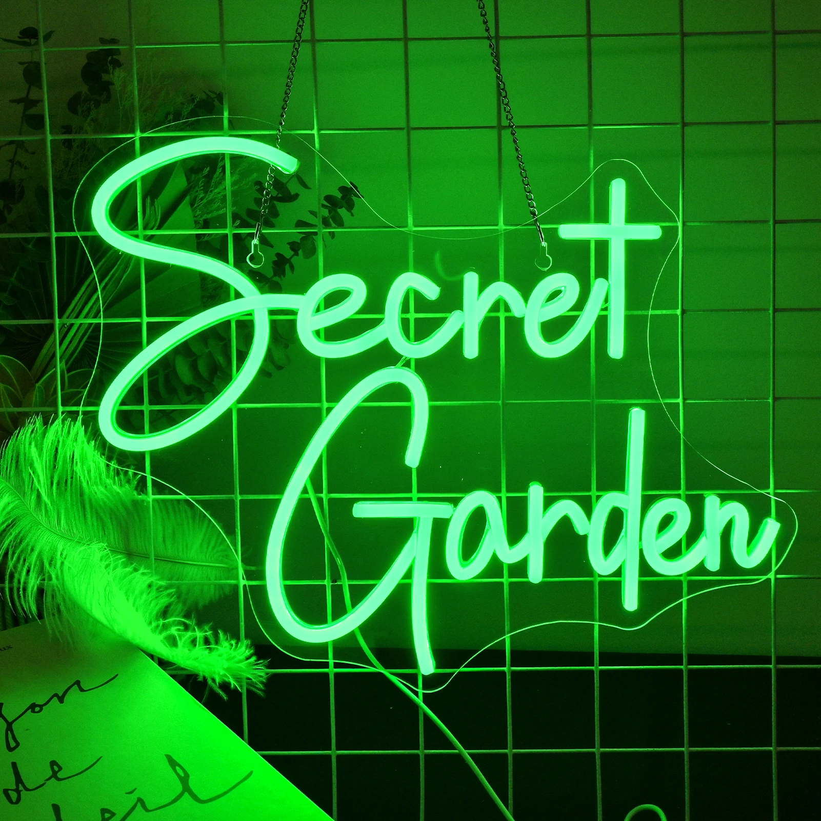 

Secret Garden Neon Sign for Wall Decor Green Neon Lights Led Signs for Patio Party Birthday Anniversary Wedding Dimmable Neon
