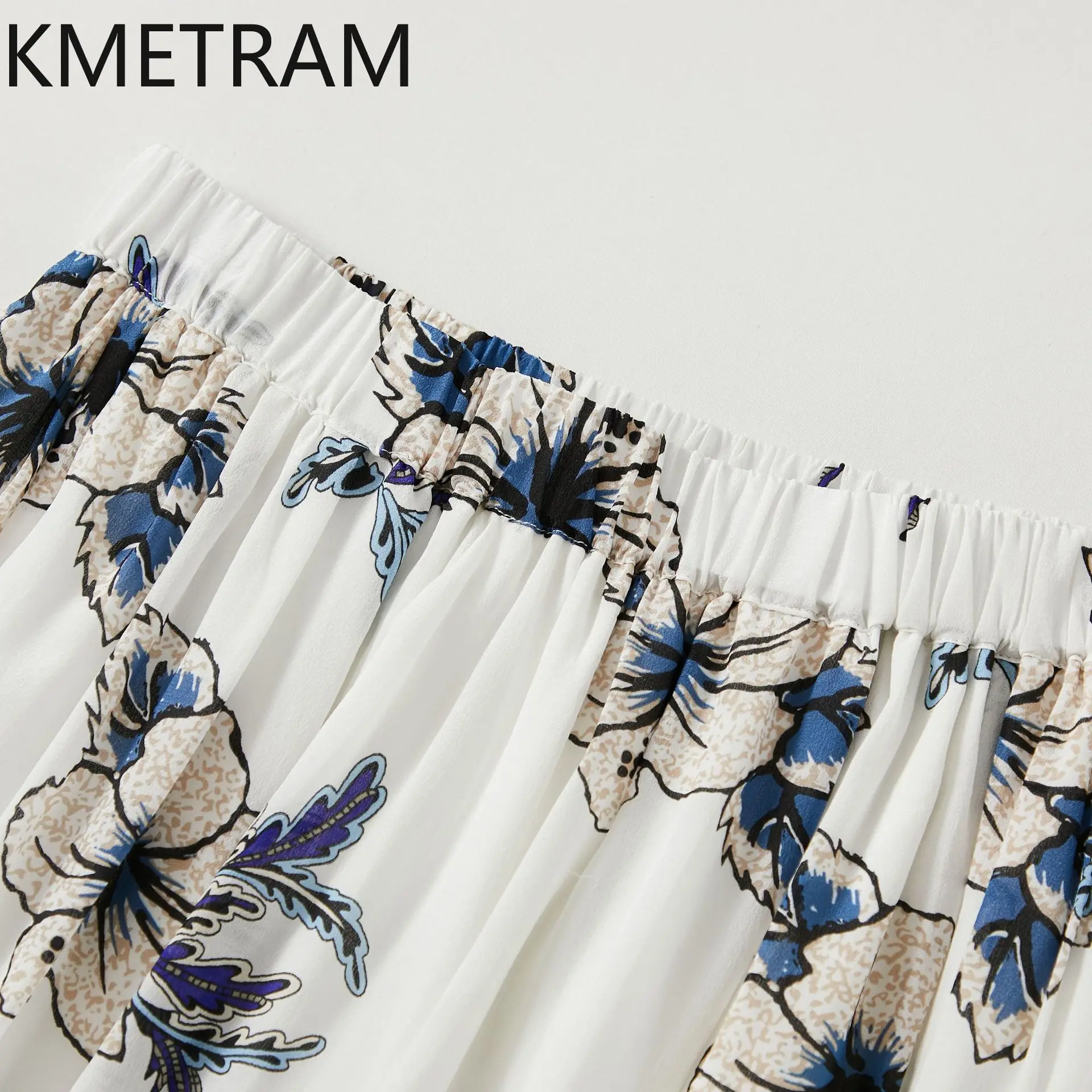 KMETRAM 100% Real Mulberry Silk Skirts for Women Pear Blossom Print Summer Skirt A-Line Long Skirts Woman Clothes 2026 cutecore
