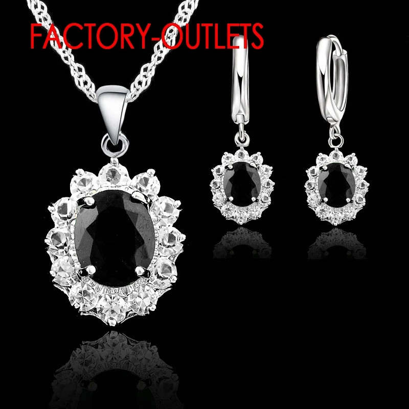 Genuine 925 Sterling Silver Fashion Jewelry Set For Women Girls Pendent Necklace Hoop Earring Austrian Crystal Anniversary Party