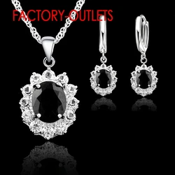 Genuine 925 Sterling Silver Fashion Jewelry Set For Women Girls Pendent Necklace Hoop Earring Austrian Crystal Anniversary Party