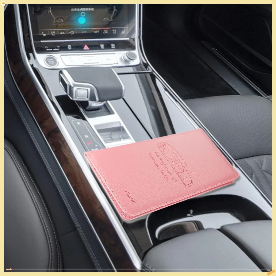 حامل بطاقة تسجيل السيارة والتأمين - صندوق قفازات السيارة الجلدية، منظم حافظة المحفظة الورقية لوثائق السيارات #6