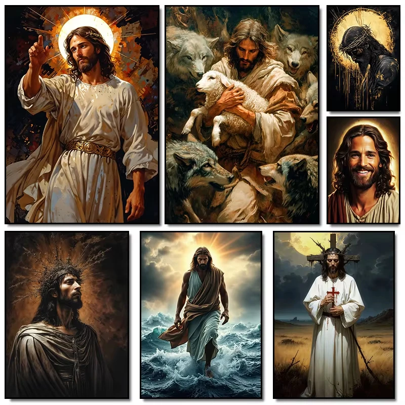 Jesus läuft auf dem Wasser, verlorenes Lamm, Retro-Stil, DIY-Diamantmalerei-Set für Wohnzimmer, Heimdekoration, Geschenk, Mosaik, vollständiges Bohrset
