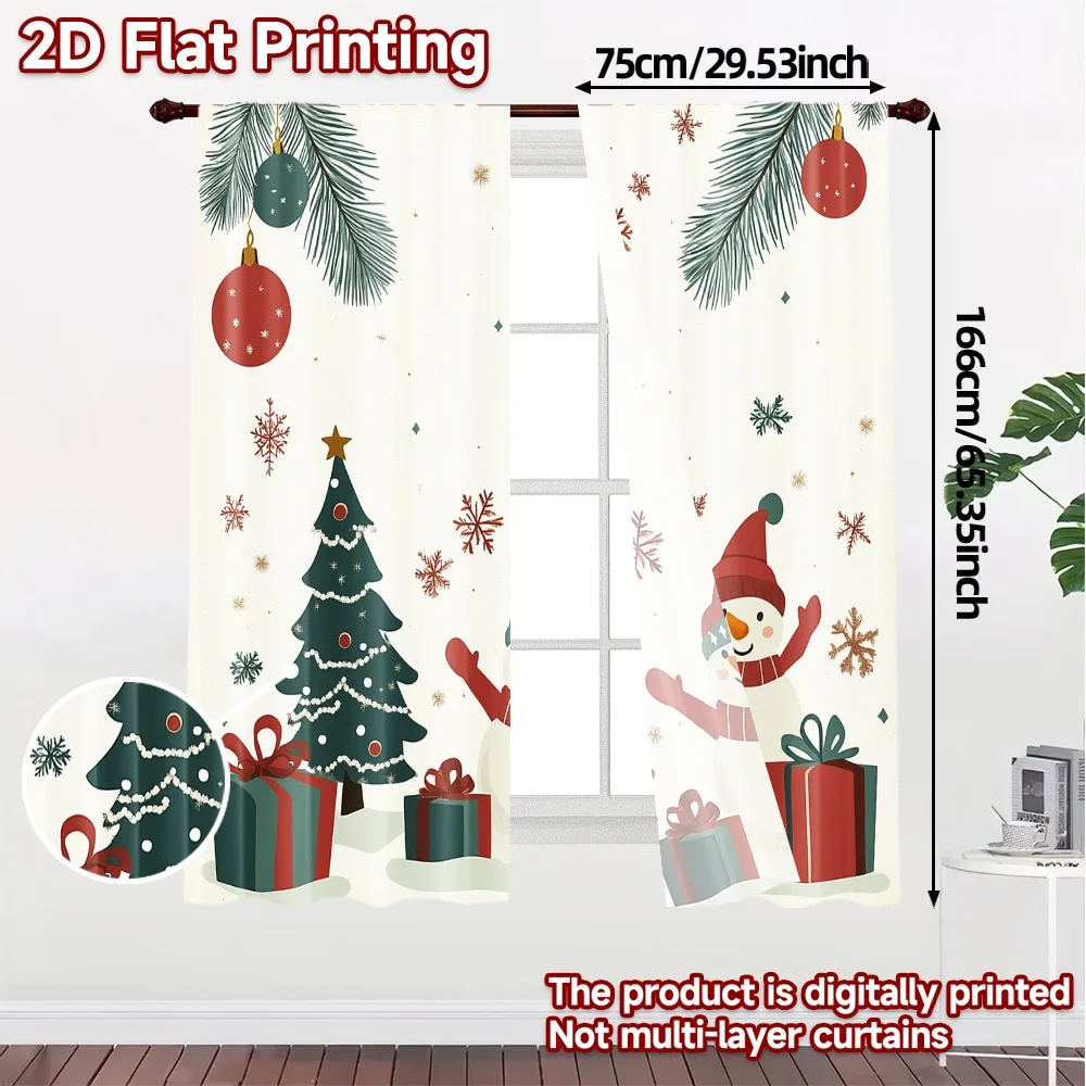 2pcs,Curtains Christmas Tree Snowman Polar Bear Gifts Contemporary Modern Curtains Semi-Sheer Curtains Decorations Outdoor Use