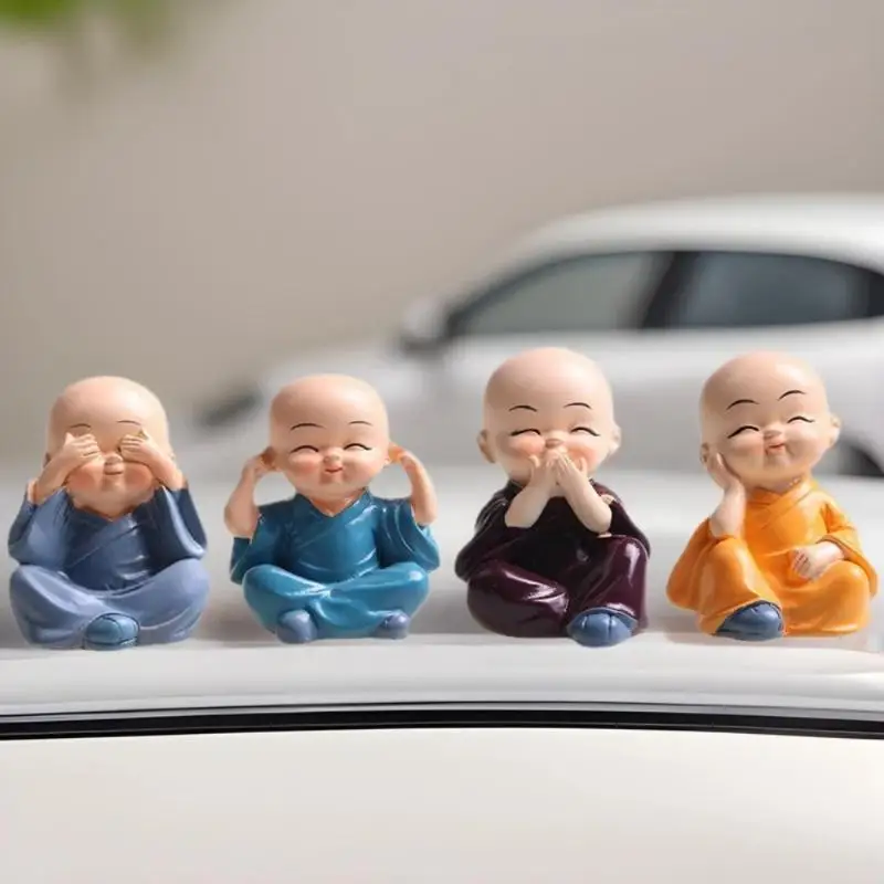 4Pcs/Set Resin Crafts Gift Lovely Little Monk Sculptures Cute Monks Statues Creative Dolls Table Car Decoration