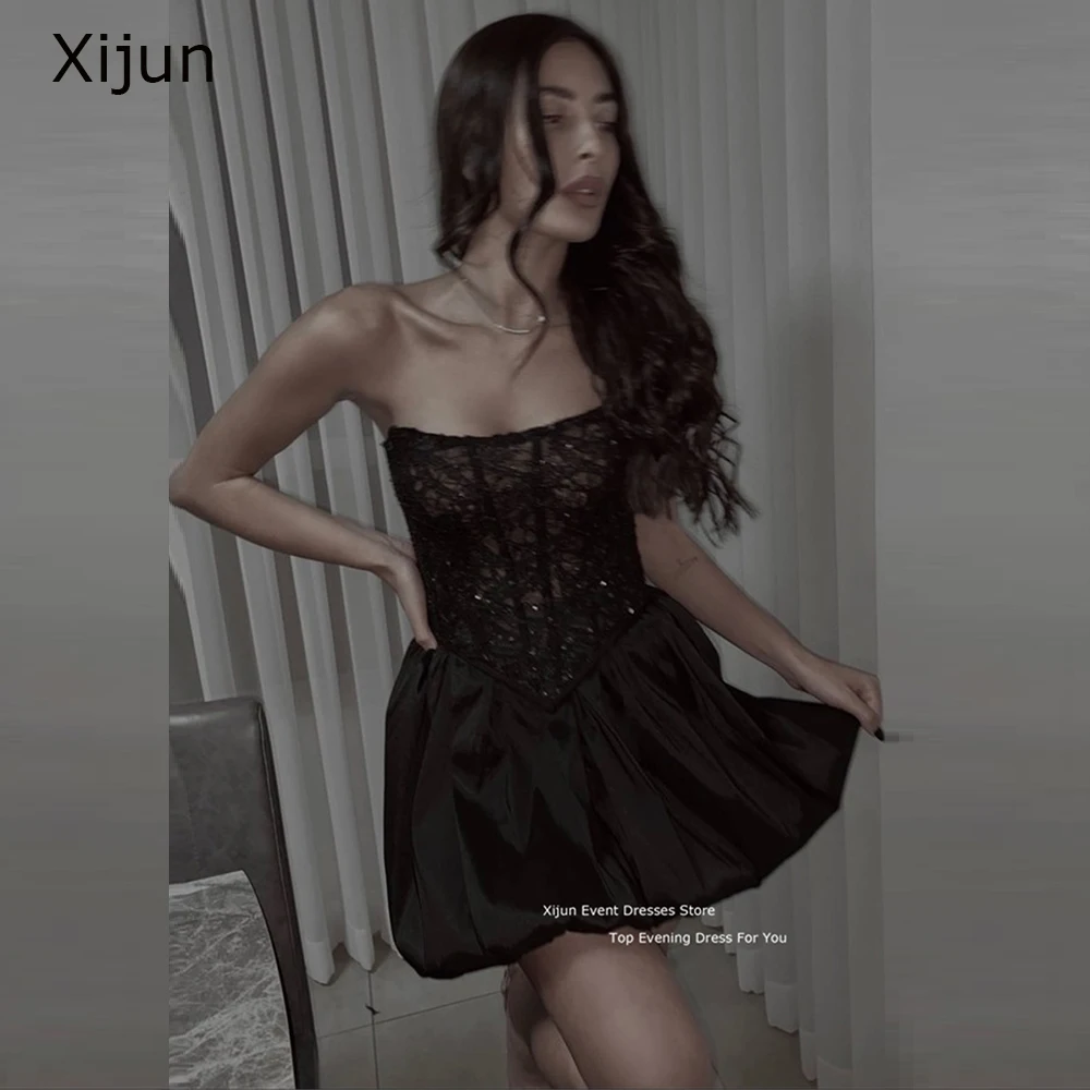 

Xijun Black Lace Evening Dresses Modern A-Line Sleeveless Prom Dresses Club Party Gowns 2023 Sexy Prom Gowns Vestidos de noche