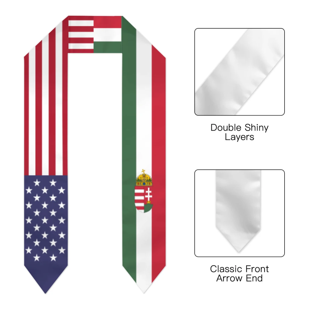 Graduation Sash Hungary & USA United States Flag Stole Shawls Graduate Wraps Scraf International Student Pride Gifts