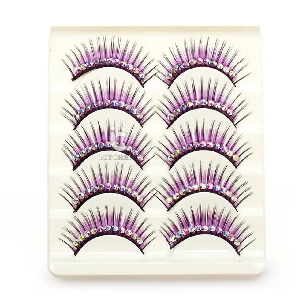 Schöne falsche Wimpern mit Strasssteinen, lange, flauschige Vollstreifen-Wimpern, wiederverwendbar, natürliche Glitzer-Augenwimpern, Leistung