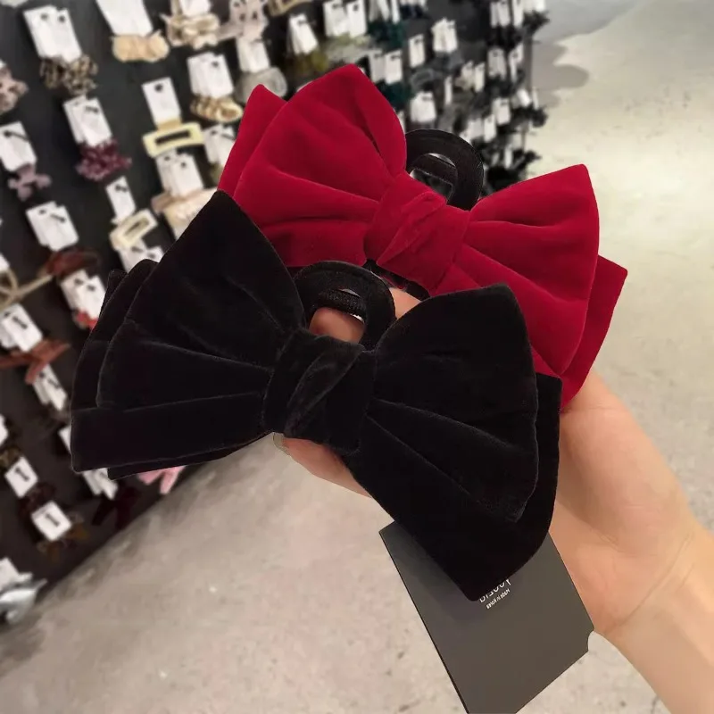 

Large Red Velvet Bow Hair Claw Korean Style Strong Hold Non Slip Back of Head Clip for Women Daily Wear Party Hair Accessories