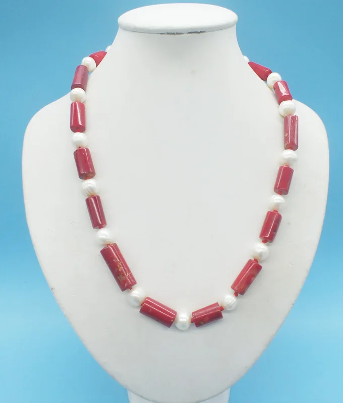 

Very classic, 10MM natural red coral. 10MM natural pearl necklace 20"