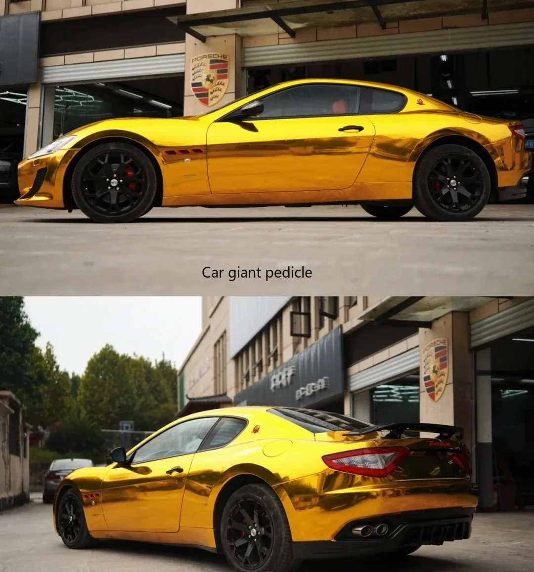 Highest qualityGloss Yellow Gold Chroming vinyl Wrap Film Car Wrap Film Non degumming Non fading quality Warranty 1.52M*17M roll