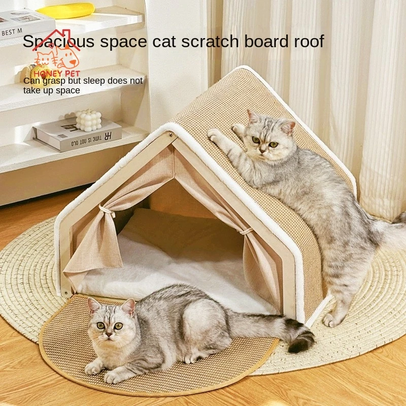 Cat Nest Winter Warmth Cat Villa Cat House Shell Semi Enclosed Sleeping Bag Cat Scratch Board No Dropping Sisal Cat Tent