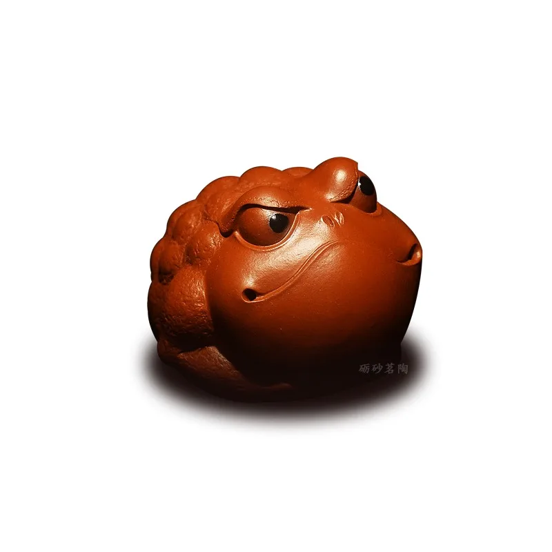 

Purple sand sculpture raw ore cinnabar mud handmade tea pet, golden toad monster toad ornament tea set
