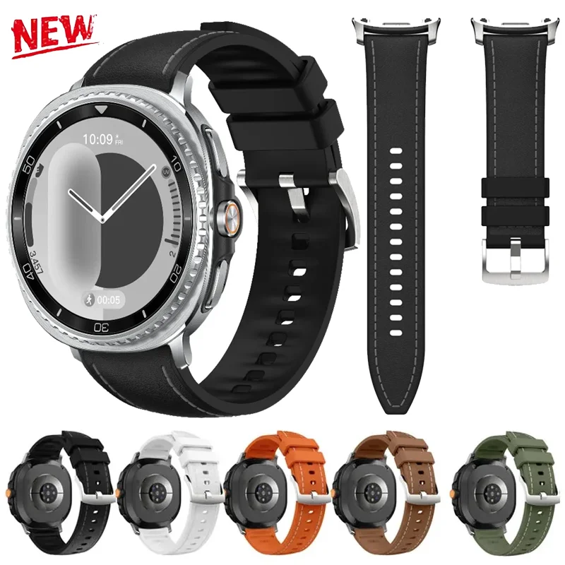 Original Silikon+Lederarmband für Samsung Galaxy Watch 8 40/44mm, weiches, bequemes Armband, Galaxy Watch 8 Classic 46mm Correa