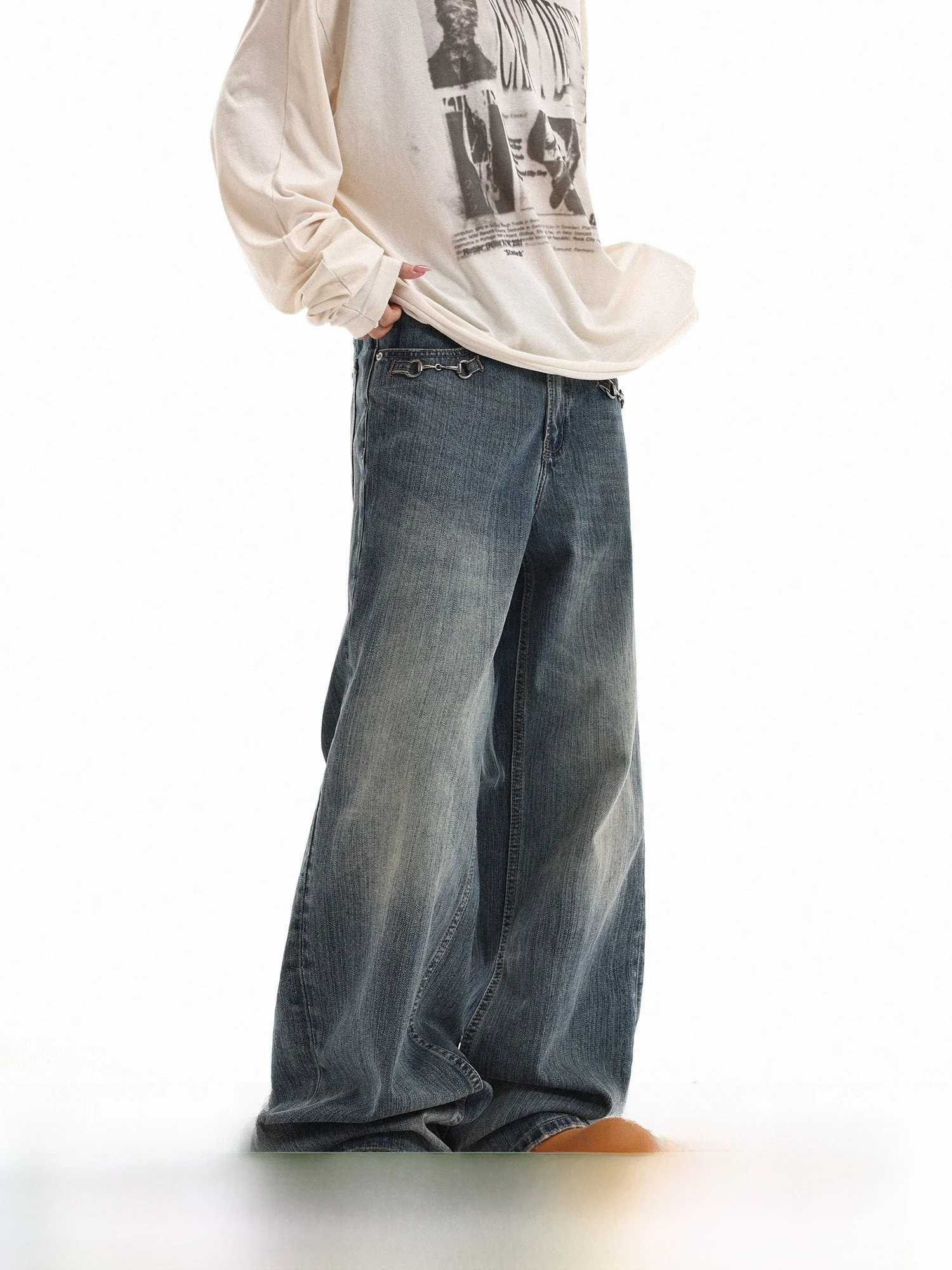 

Мужские винтажные джинсы Damon Island Original с расклешенным низом, повседневный дизайн, застежка на молнию, длинные...