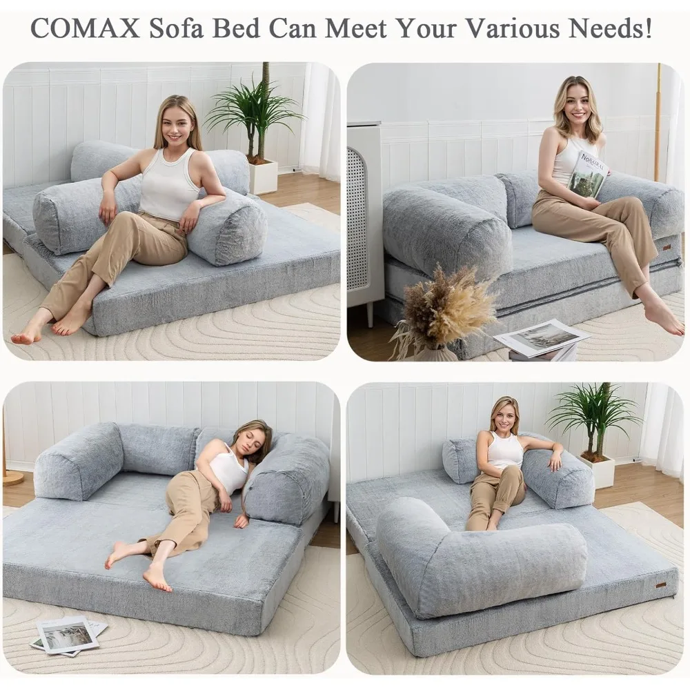 Queen Size Folding Sofa Bed, Convertible Couch into Bed, Adult Futon Chair Sleeper, Fold-Out Mattress Sofa for Bedrooms