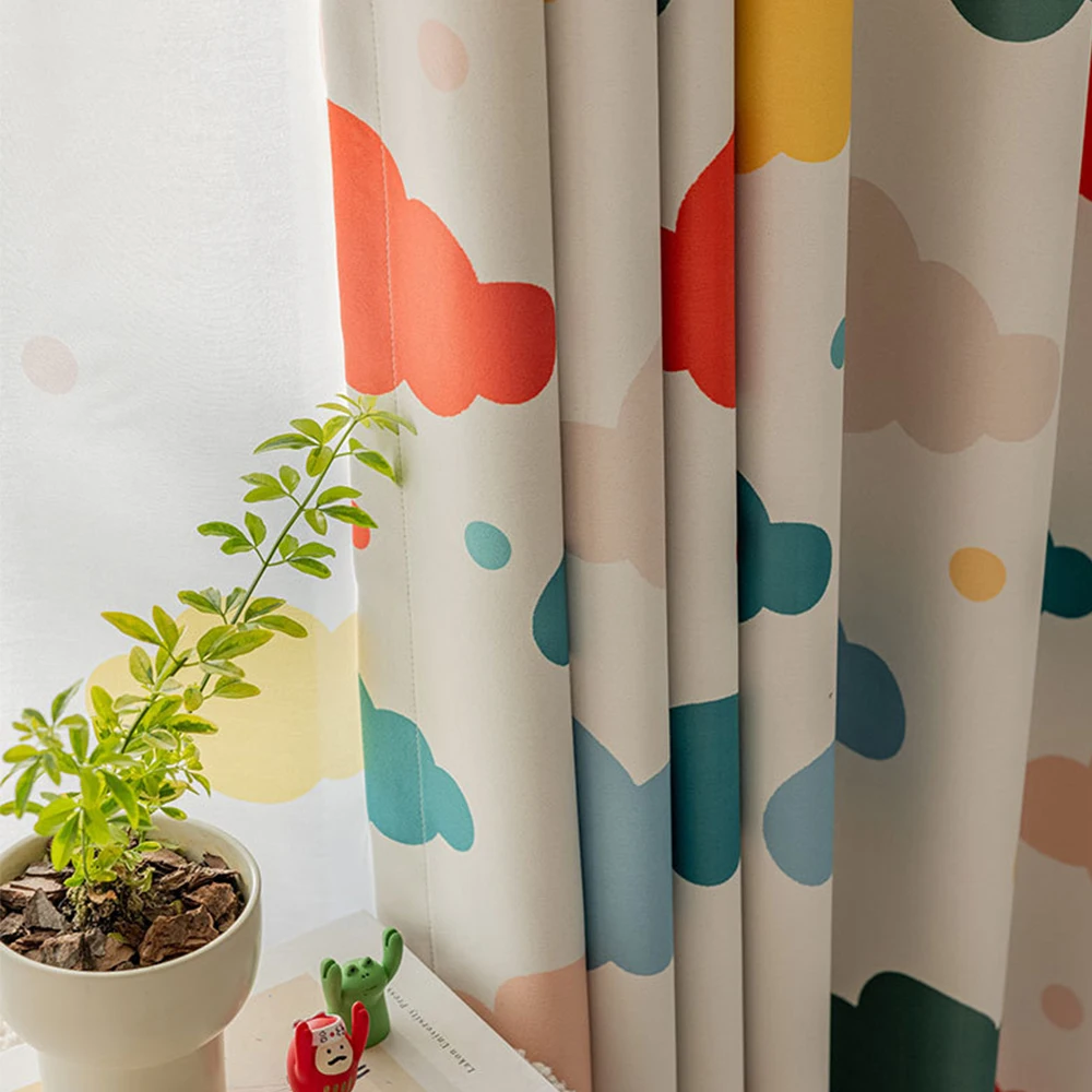 1pc Cotton Linen Blackout Curtains, Cartoon Style Drapes for Kids Room, Noise-Reducing Customizable Window Coverings