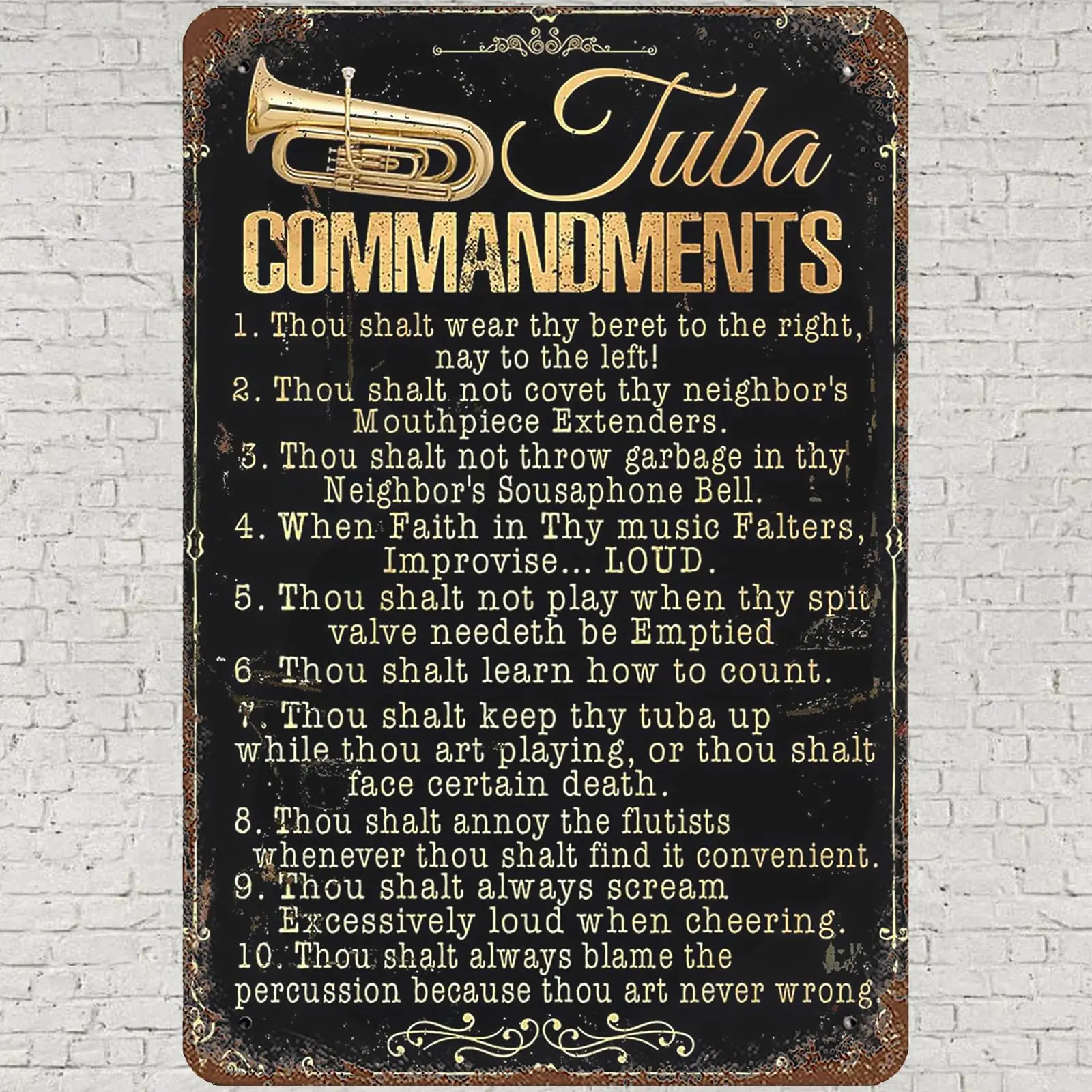 CHARLLR Vintage Metal Tin Sign 8x12, Tuba Commandments Art Wall Art Decor, Tuba Players Quotes Poster for Home Living Room  sign